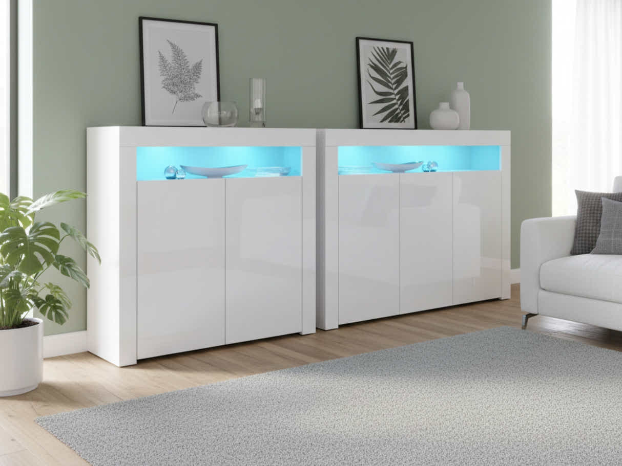 Glansig White Buffet with LED Light Combo