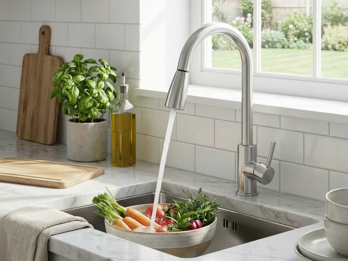 Silver Kitchen Faucet with Pull-out Spray