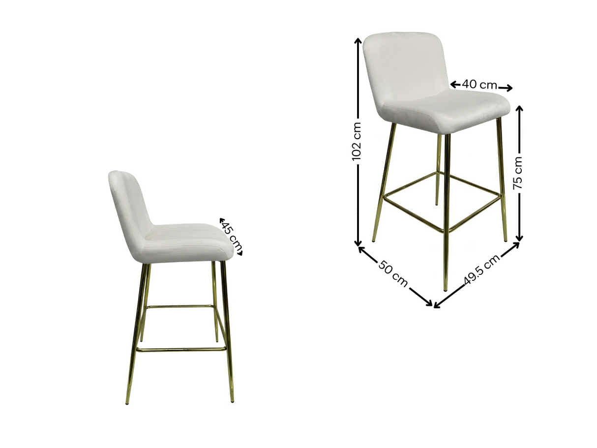 Velvet Bar Stool White - Set of 2