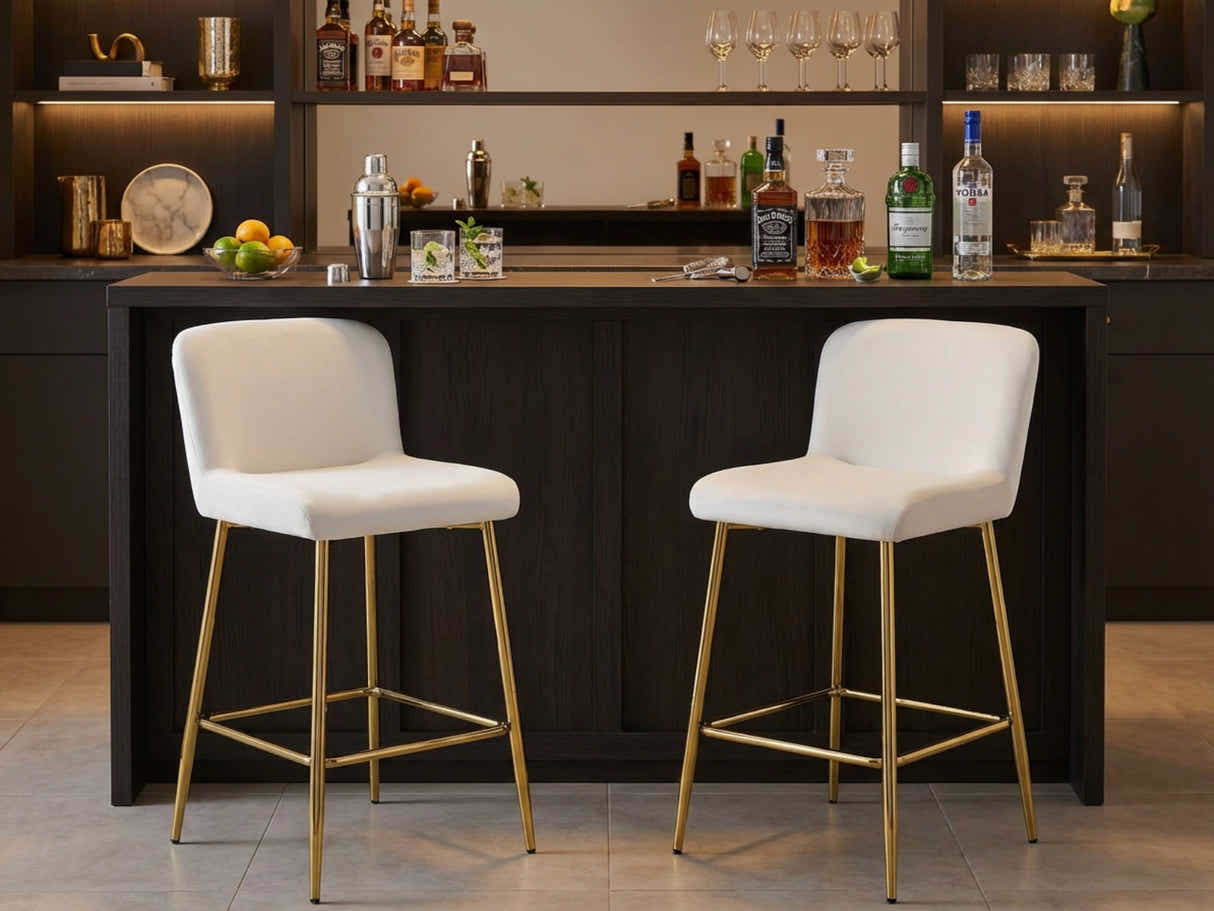 Velvet Bar Stool White - Set of 2