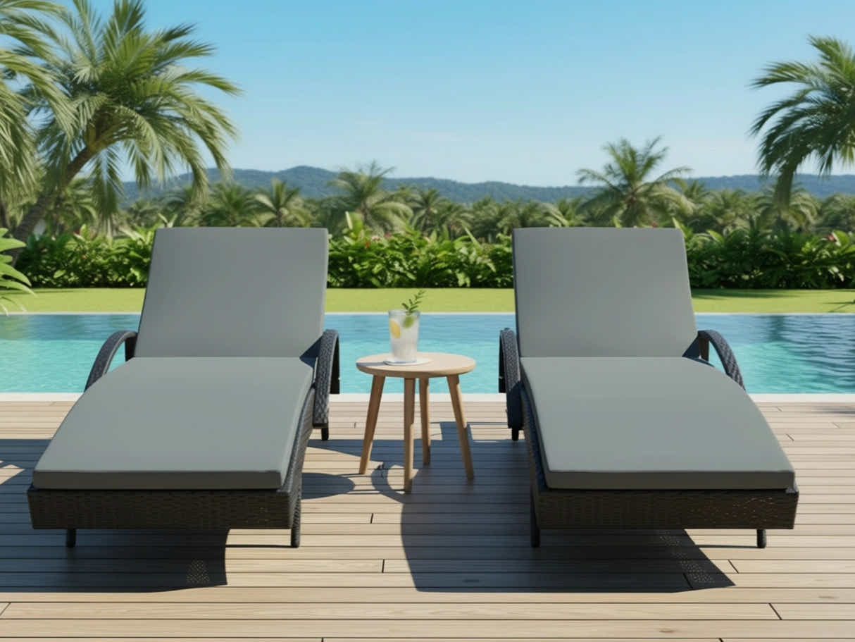 Outdoor Sun Lounger with Armrest - Set of 2