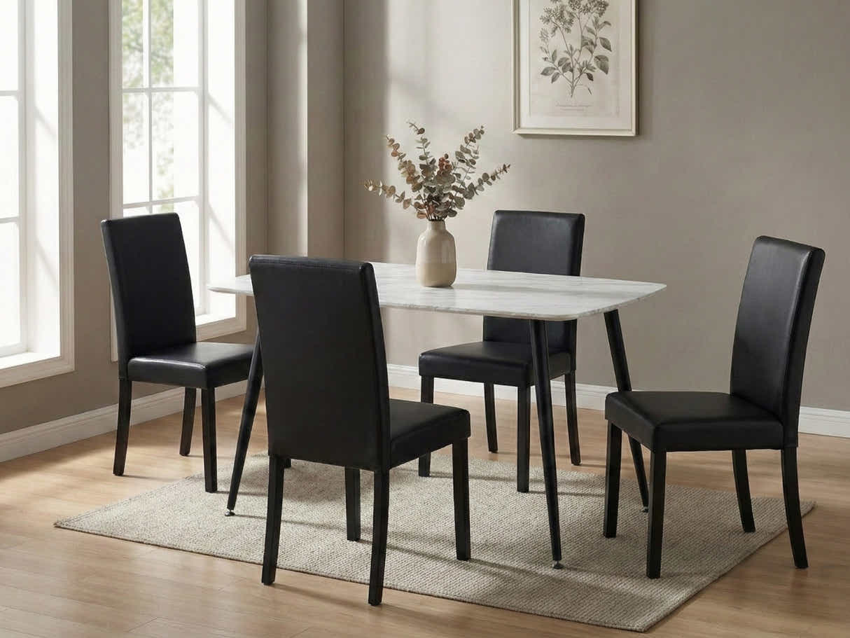 Fernando Dining Table with MDF Top - 120 cm & Yvette PU Dining Chair Black x4