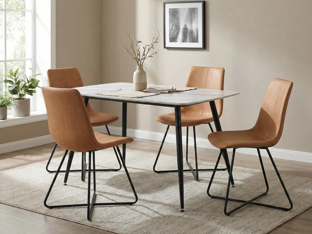 Fernando Dining Table with MDF Top - 120 cm & Walnut Bonded Leather Dining Chair - Set of 4
