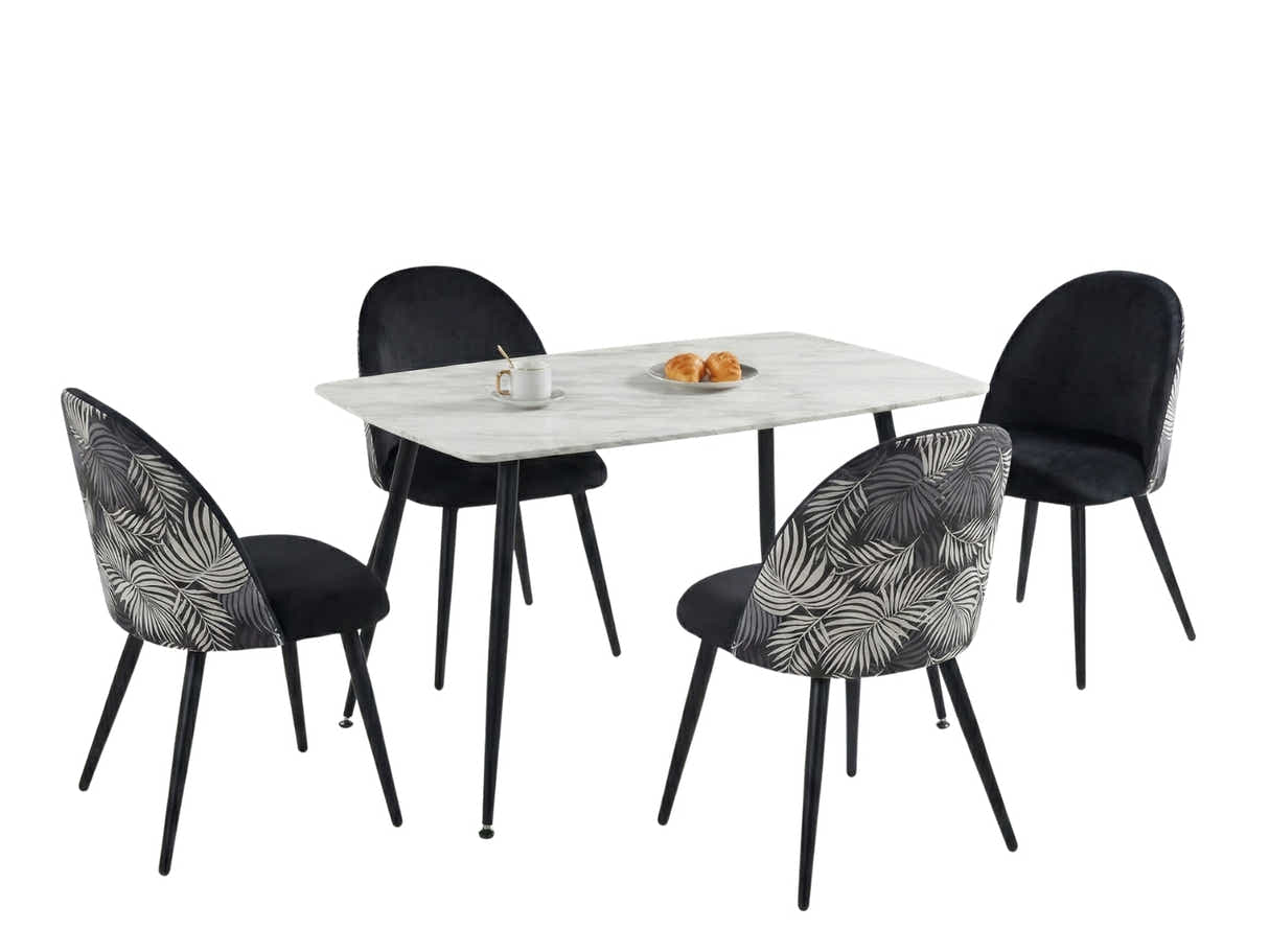 Fernando Dining Table with MDF Top - 120 cm & Fernando Dining Chair with Fern Pattern - Set of 4