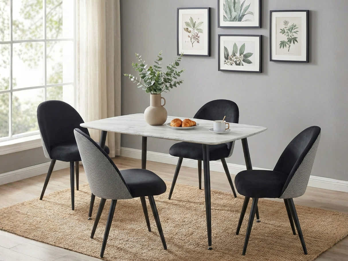 Fernando Dining Table with MDF Top - 120 cm & Fernando Dining Chair with Houndstooth - Set of 4