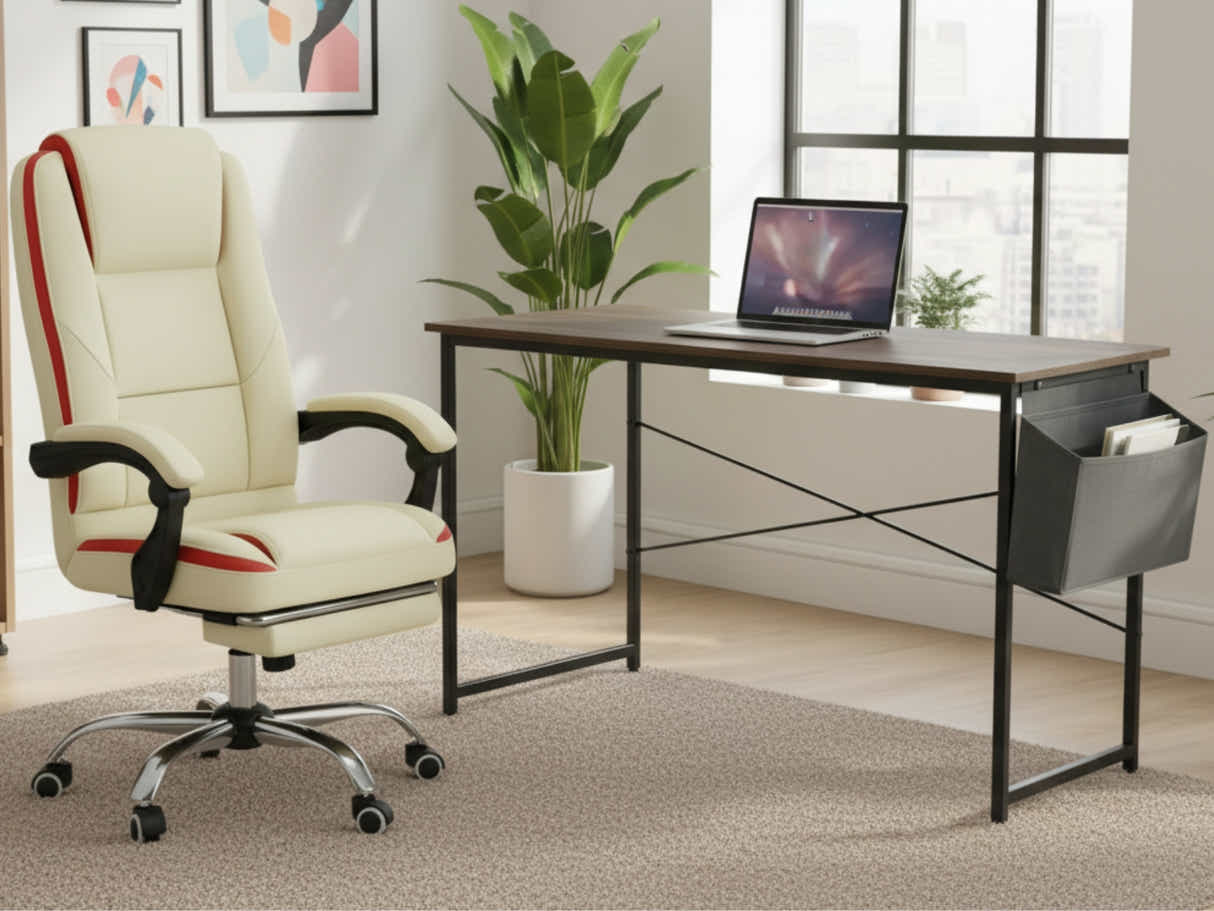 Koa Desk With Storage Bag & Siena Executive Office Chair PU Beige