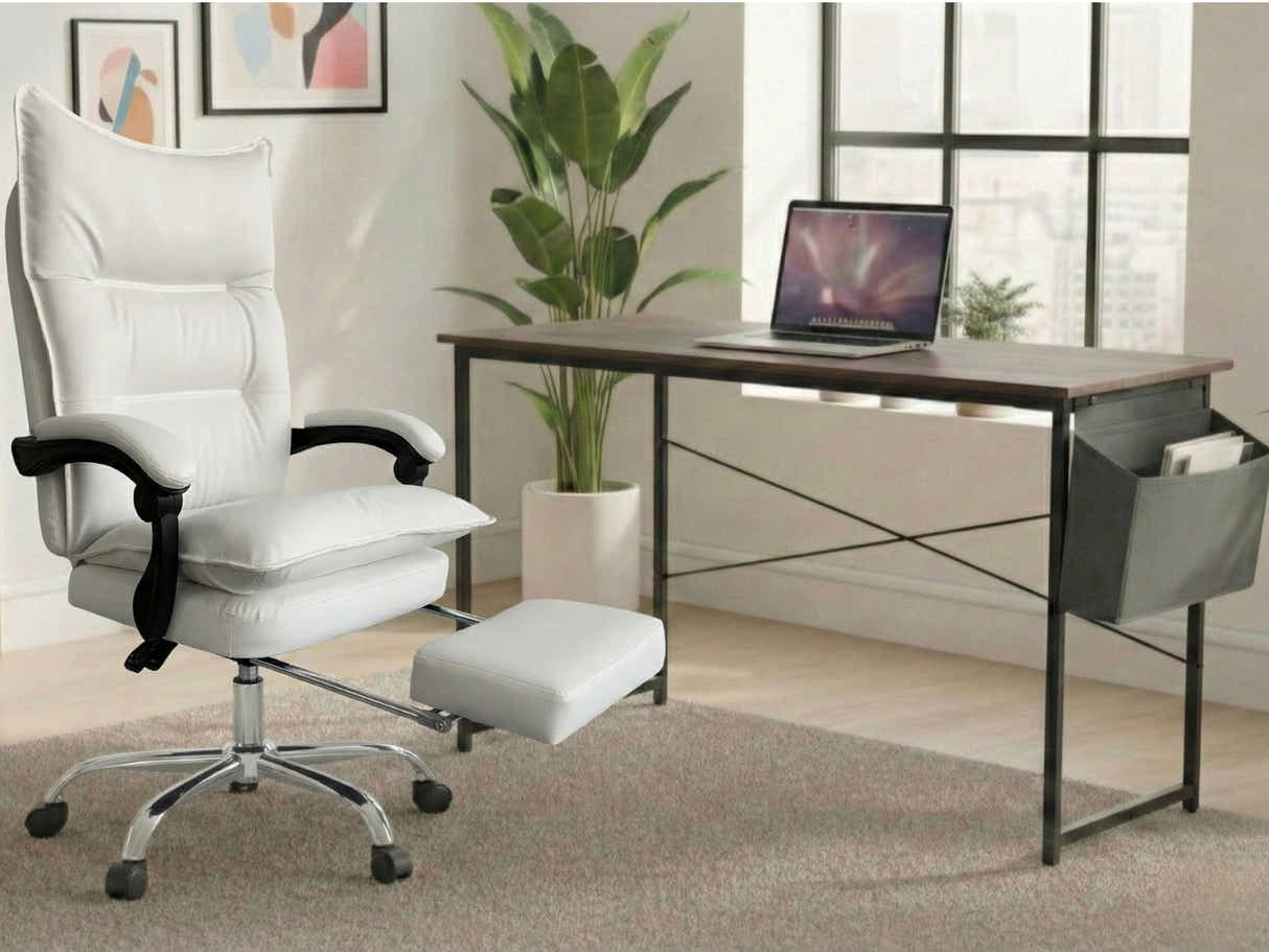Koa Desk With Storage Bag & New Markus Office Chair with Footrest PU White