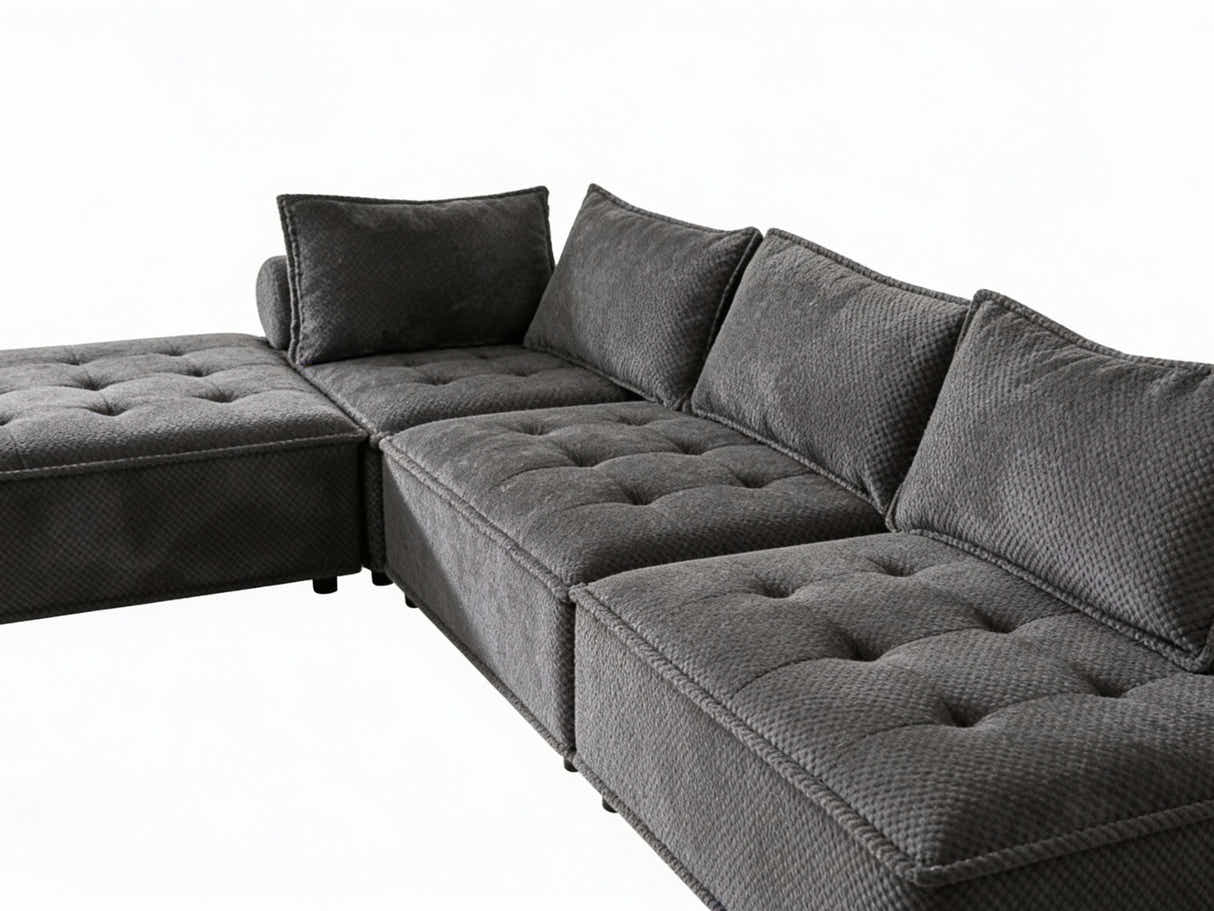 Hazel Velvet Sectional Sofa - Dark Grey