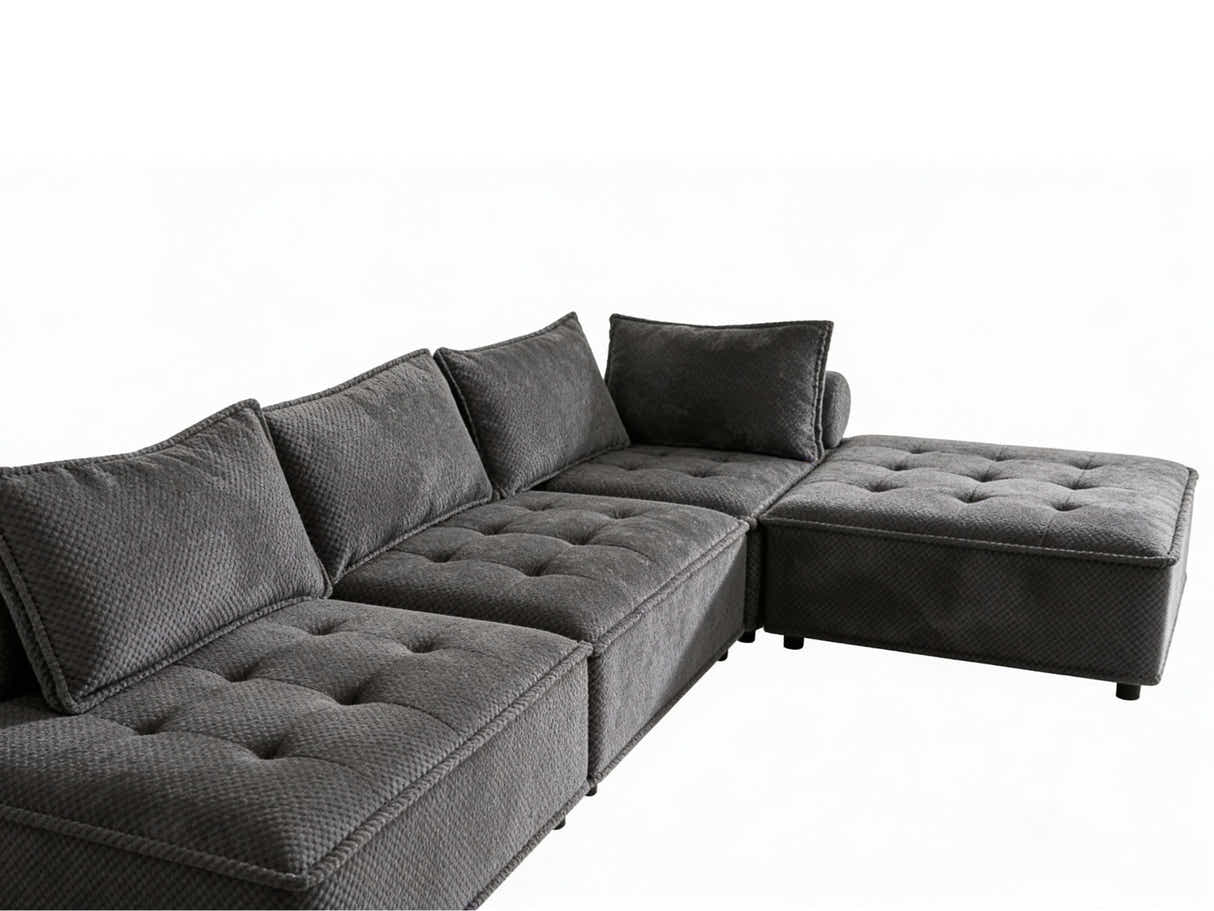Hazel Velvet Sectional Sofa - Dark Grey