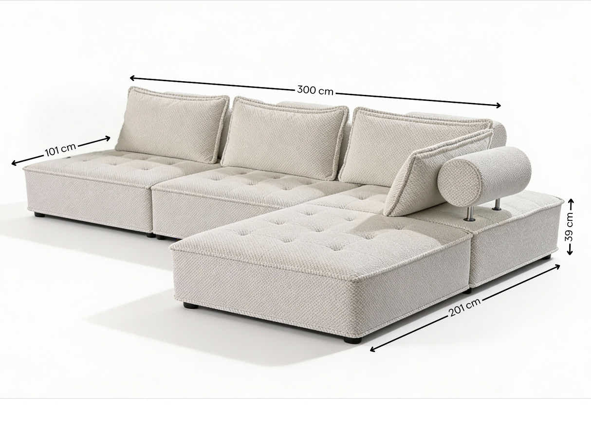 Hazel Velvet Sectional Sofa - Cream