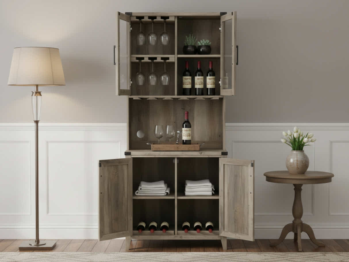 4-Door Wine Cabinet - Grey Wash