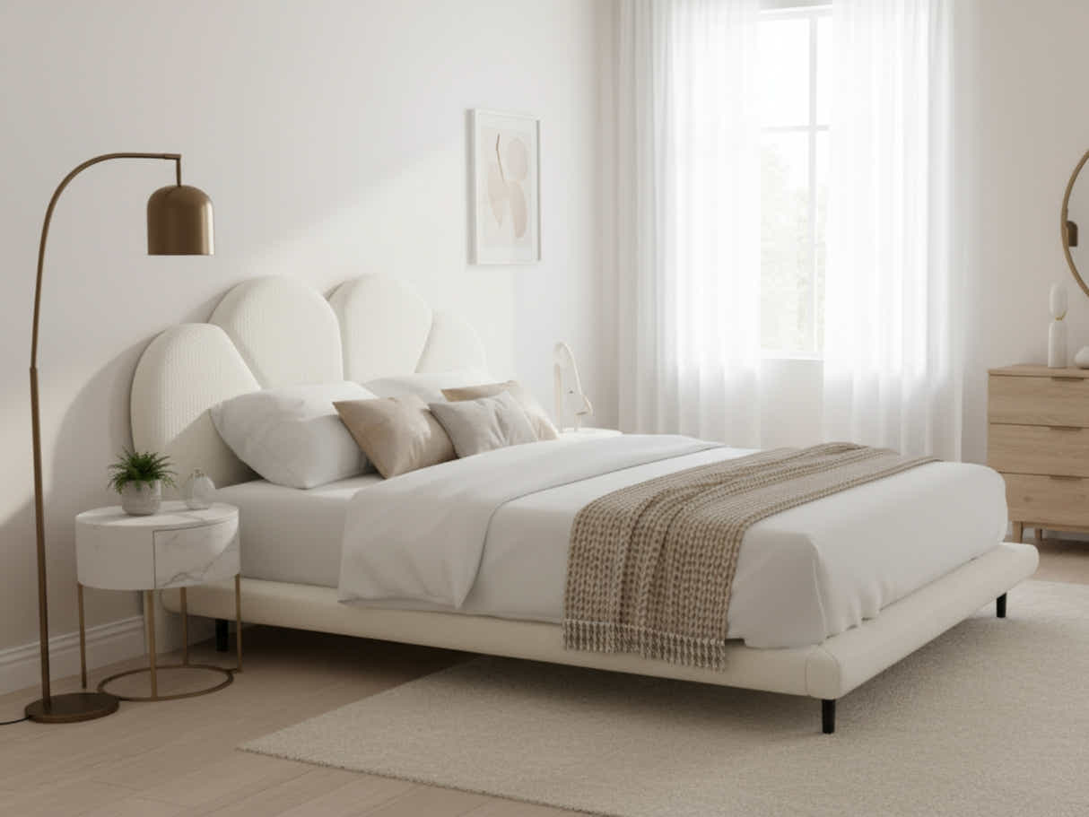 Joleen Boucle Bed Frame Cream - Queen