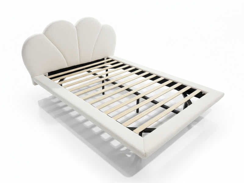 Joleen Boucle Bed Frame Cream & PIL20 Mattress with Pillows - Queen