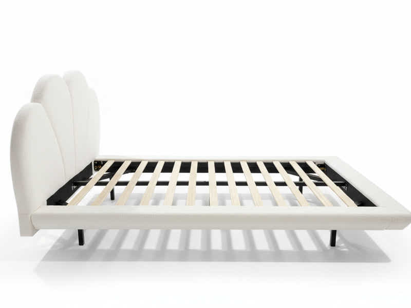 Joleen Boucle Bed Frame Cream & PIL20 Mattress with Pillows - Queen