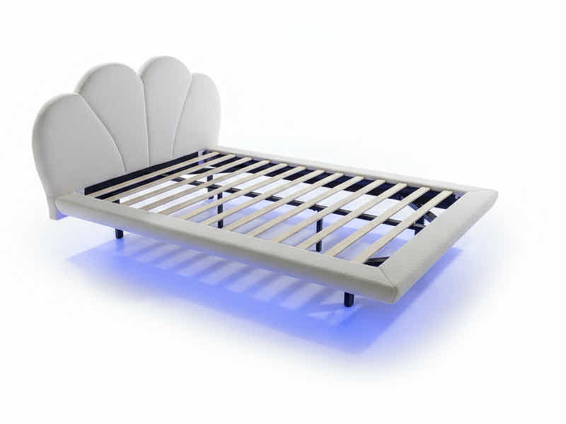 Joleen Boucle Bed Frame Cream & PIL20 Mattress with Pillows - Queen