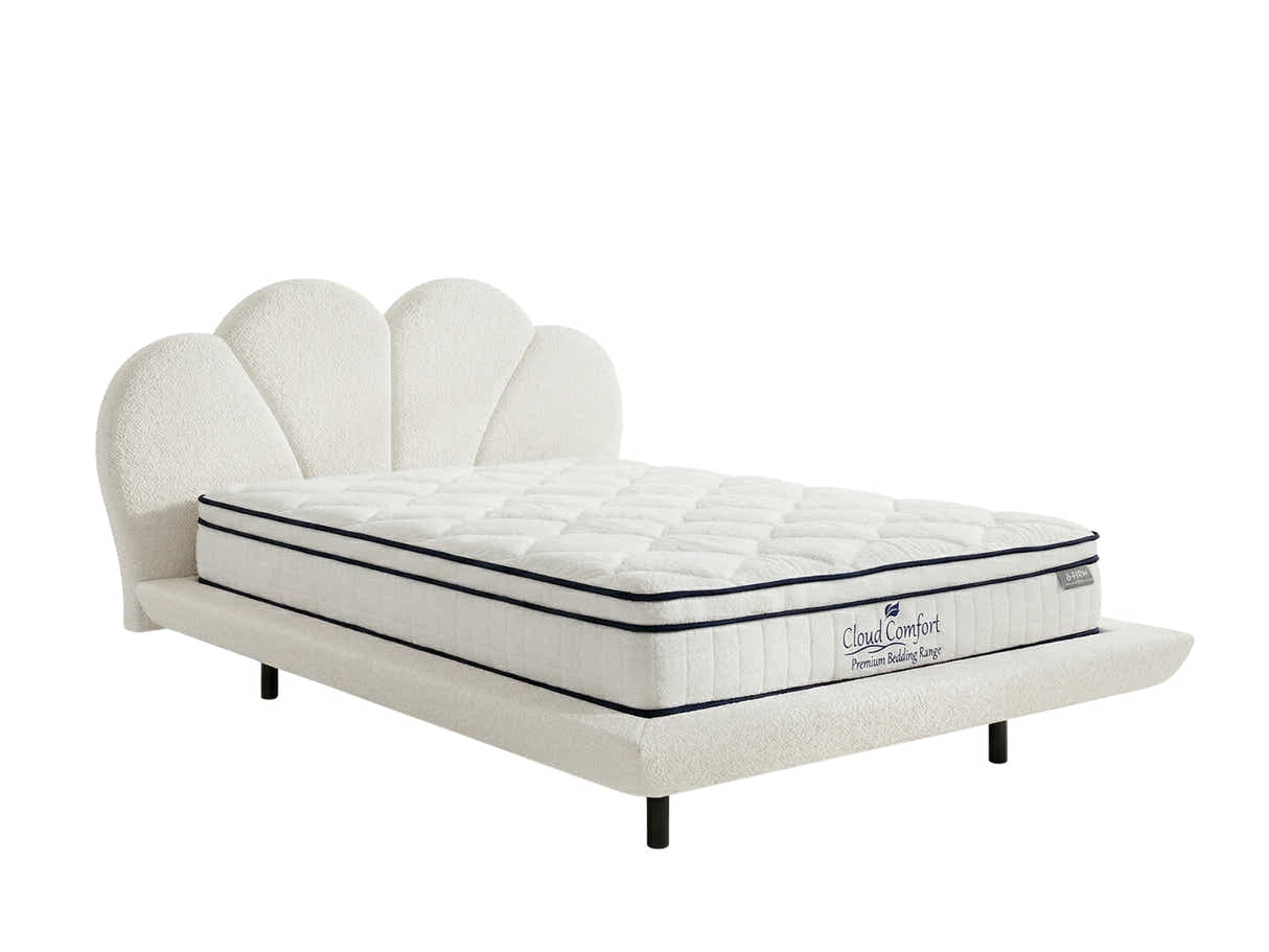 Joleen Boucle Bed Frame Cream & Boucle22 Mattress - Queen