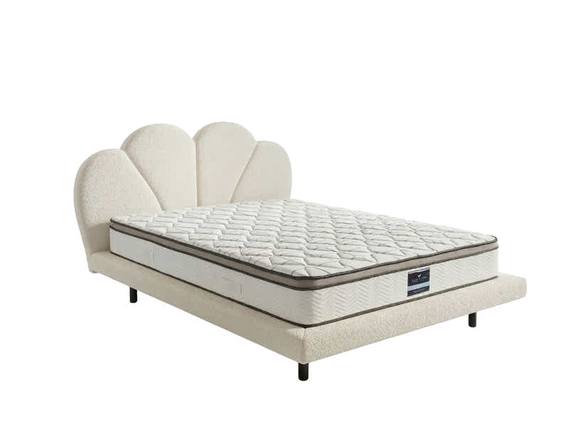 Joleen Boucle Bed Frame Cream & GEL30 Mattress - Queen