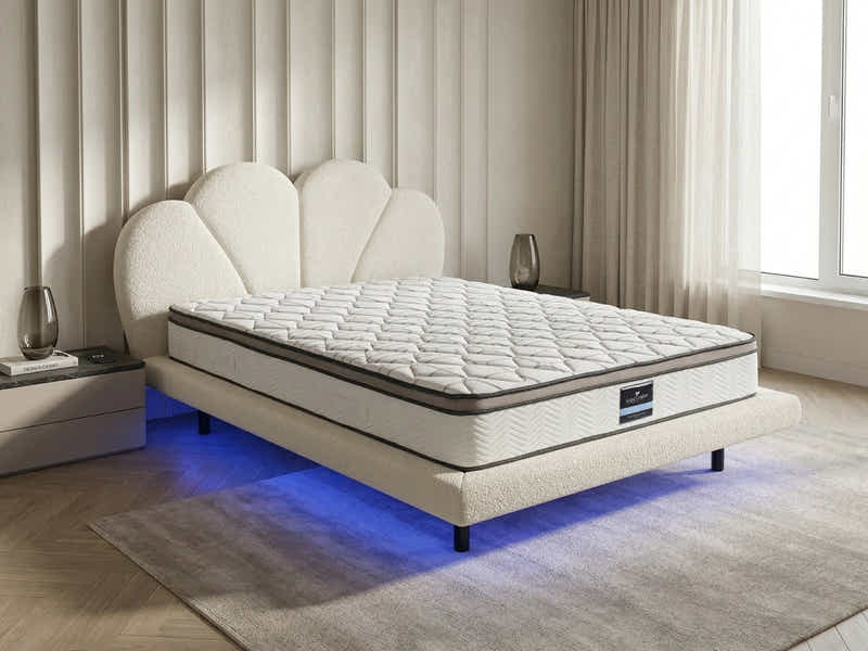 Joleen Boucle Bed Frame Cream & GEL30 Mattress - Queen