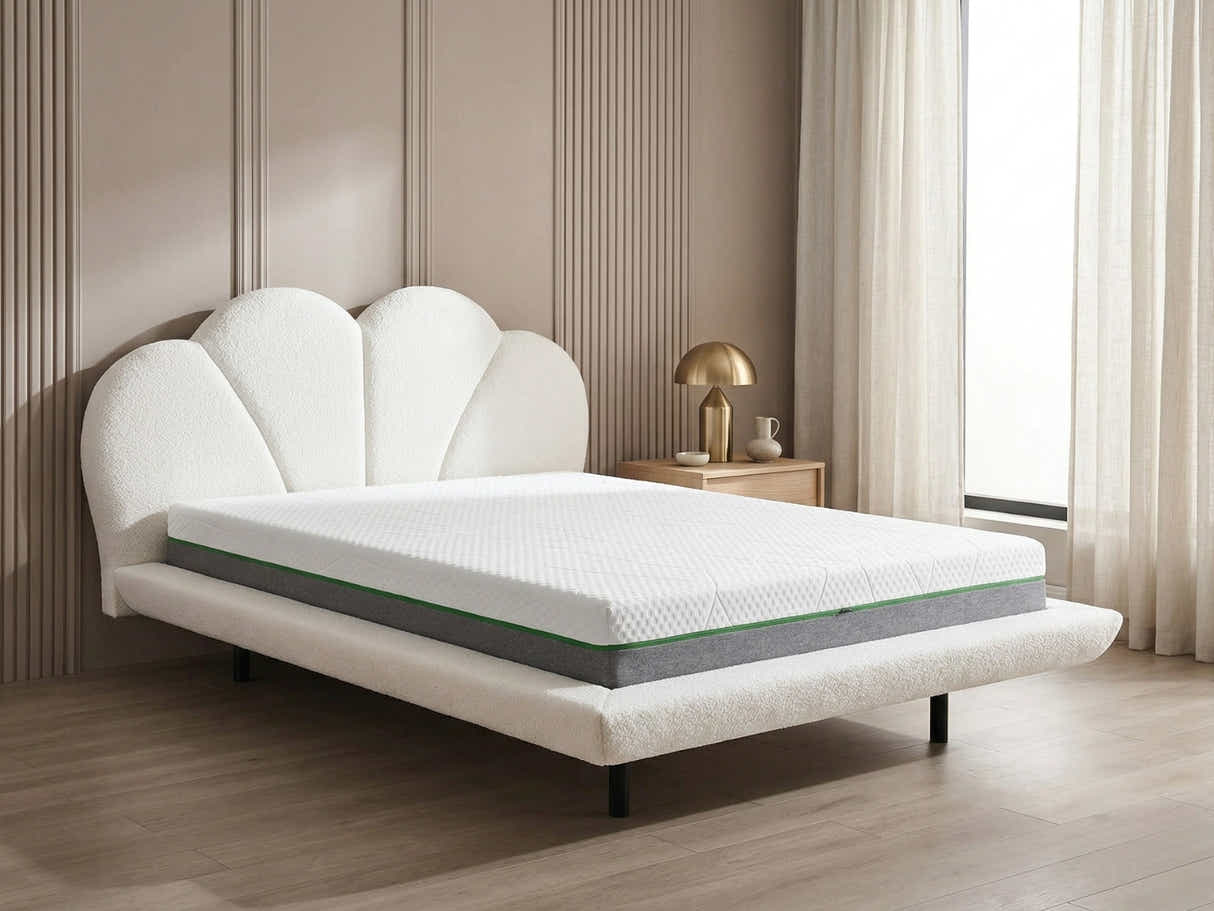 Joleen Boucle Bed Frame Cream & 3 Way Mattress - Queen