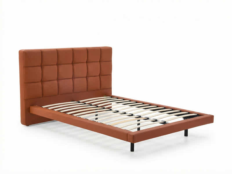 Kalyn PU Bed Frame Orange & PIL20 Mattress with Pillows - Queen