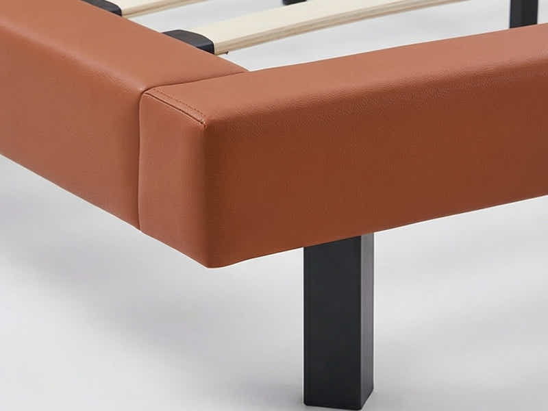 Kalyn PU Bed Frame Orange & PIL20 Mattress with Pillows - Queen