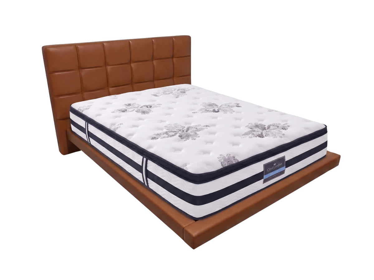 Kalyn PU Floating Bed Frame Orange & K34 Mattress - Queen