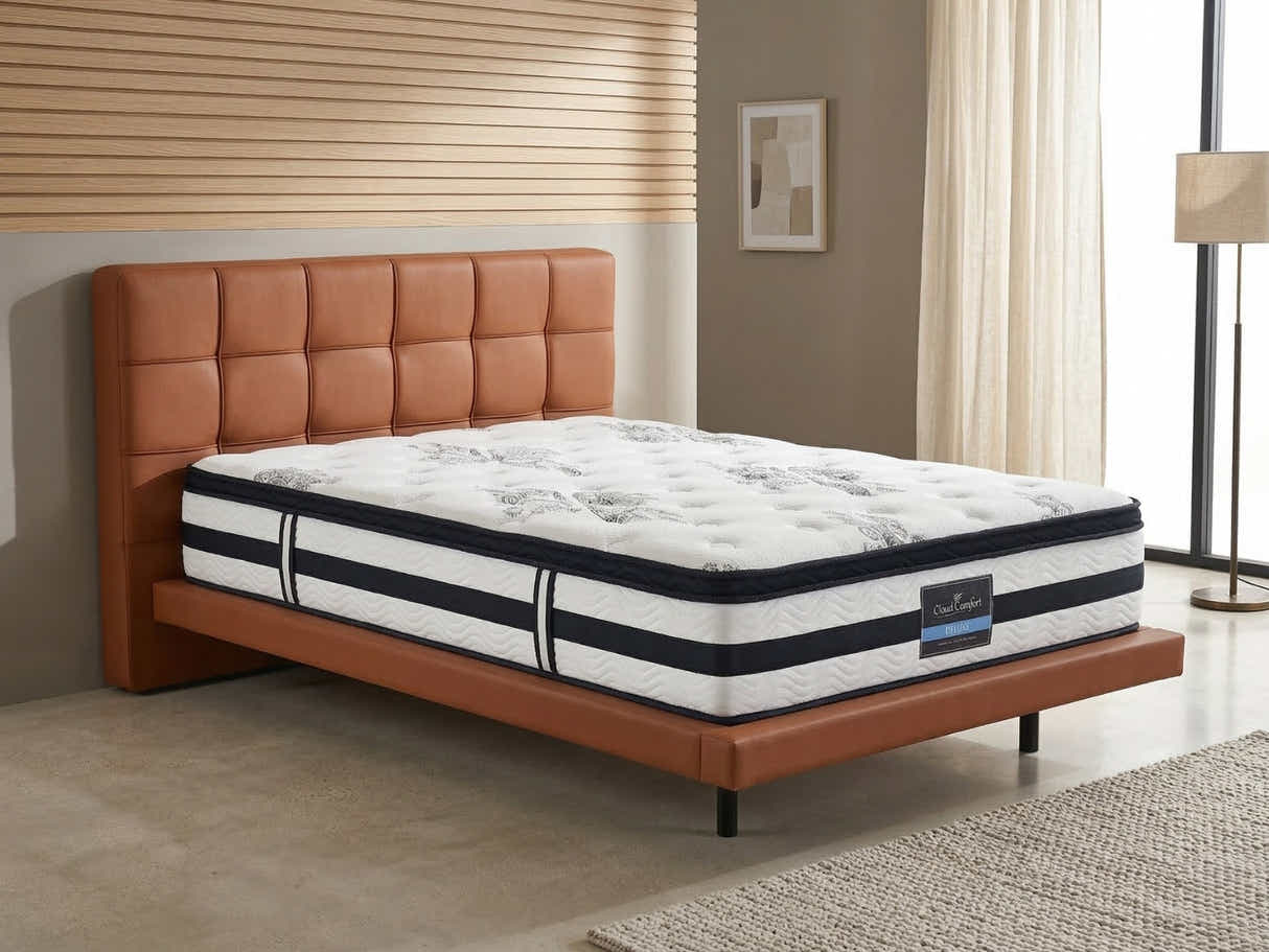 Kalyn PU Bed Frame Orange & K34 Mattress - Queen