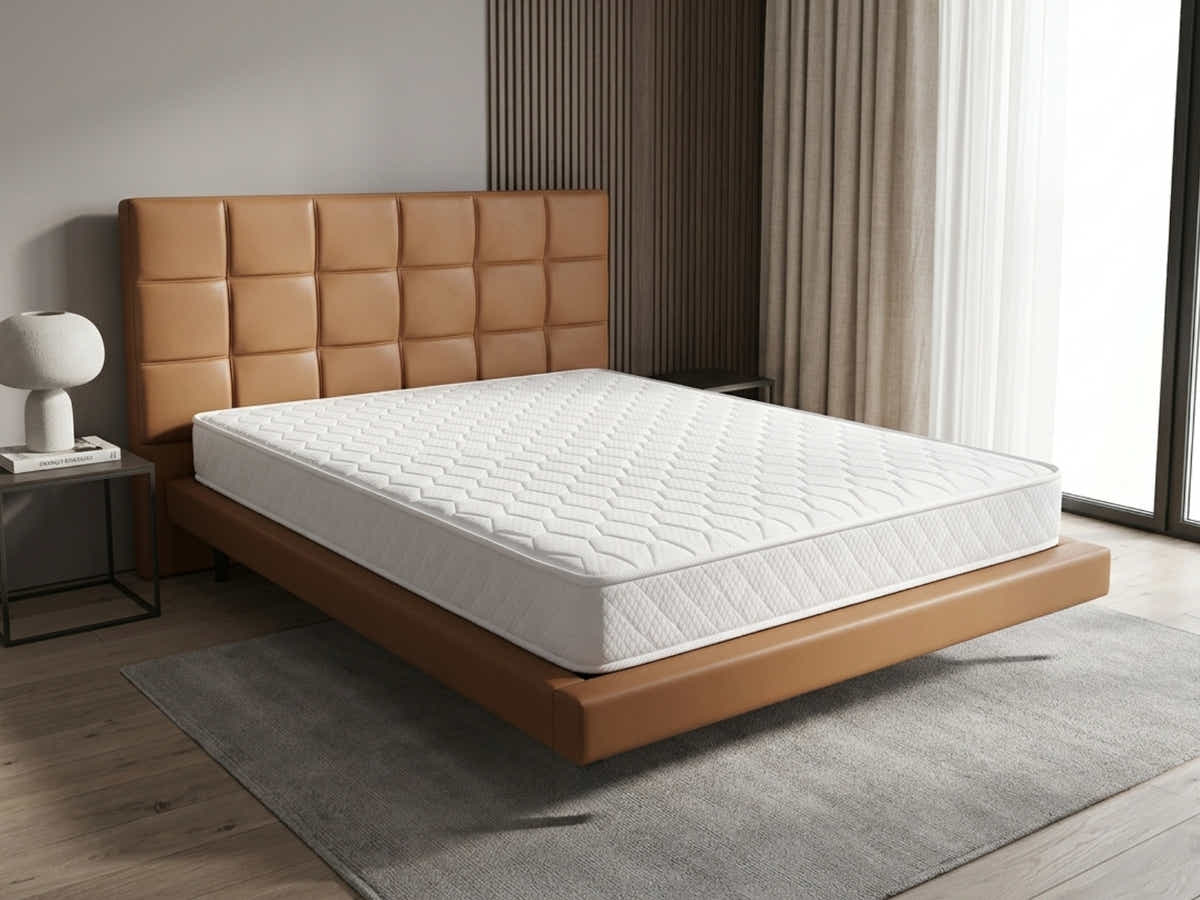 Kalyn PU Floating Bed Frame Orange & Bon15 Mattress - Queen