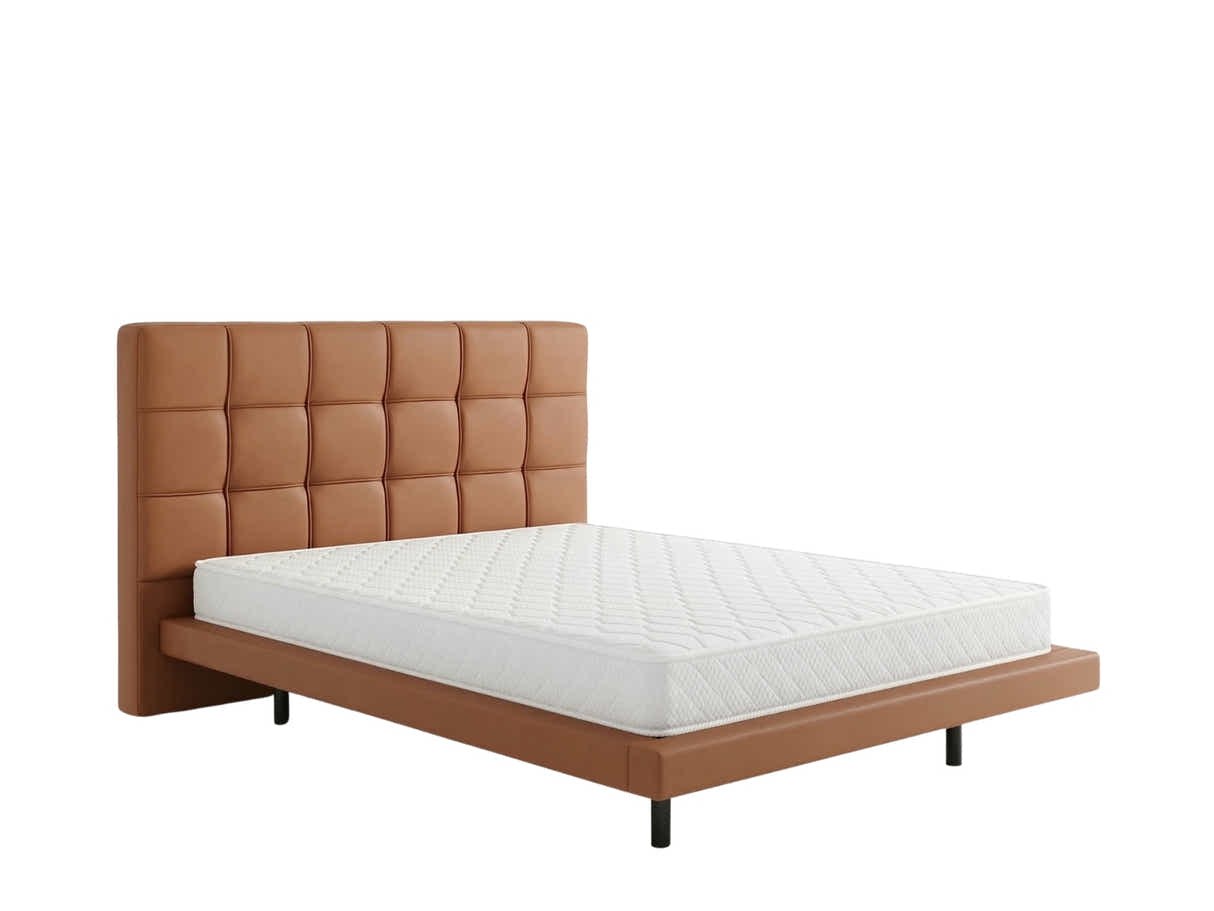 Kalyn PU Bed Frame Orange & Bon15 Mattress - Queen