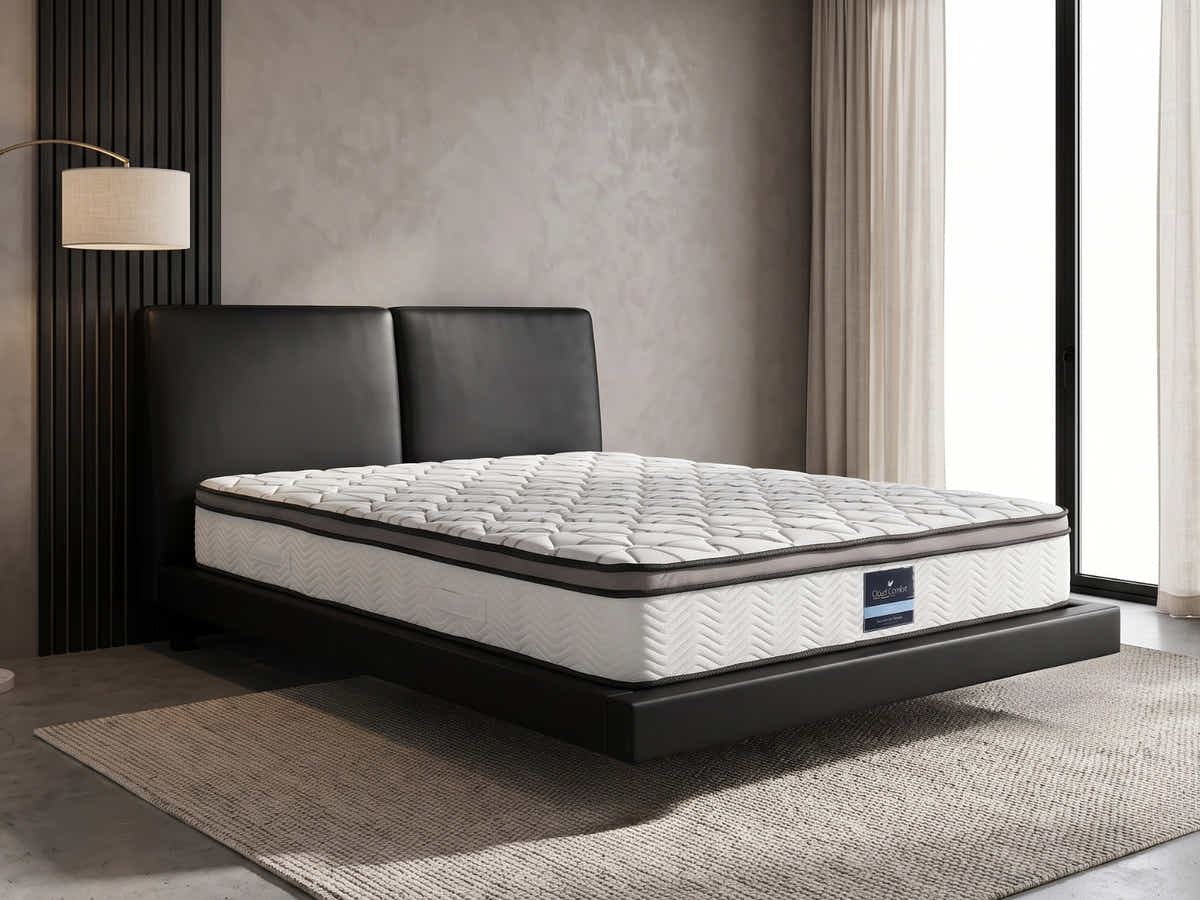 Priscilla PU Floating Bed Frame Black & GEL30 Mattress - Queen