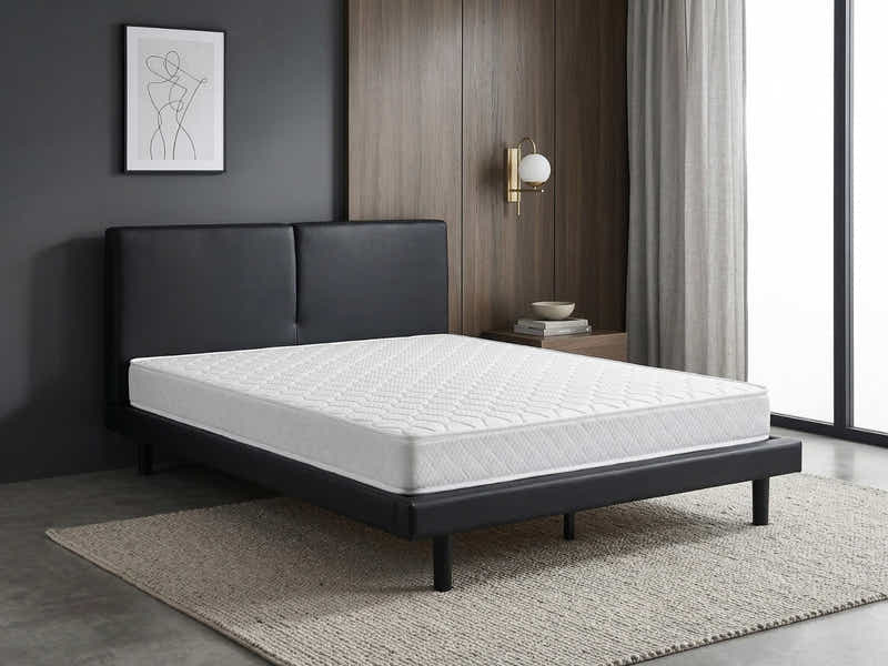 Priscilla PU Bed Frame Black & Bon15 Mattress - Queen