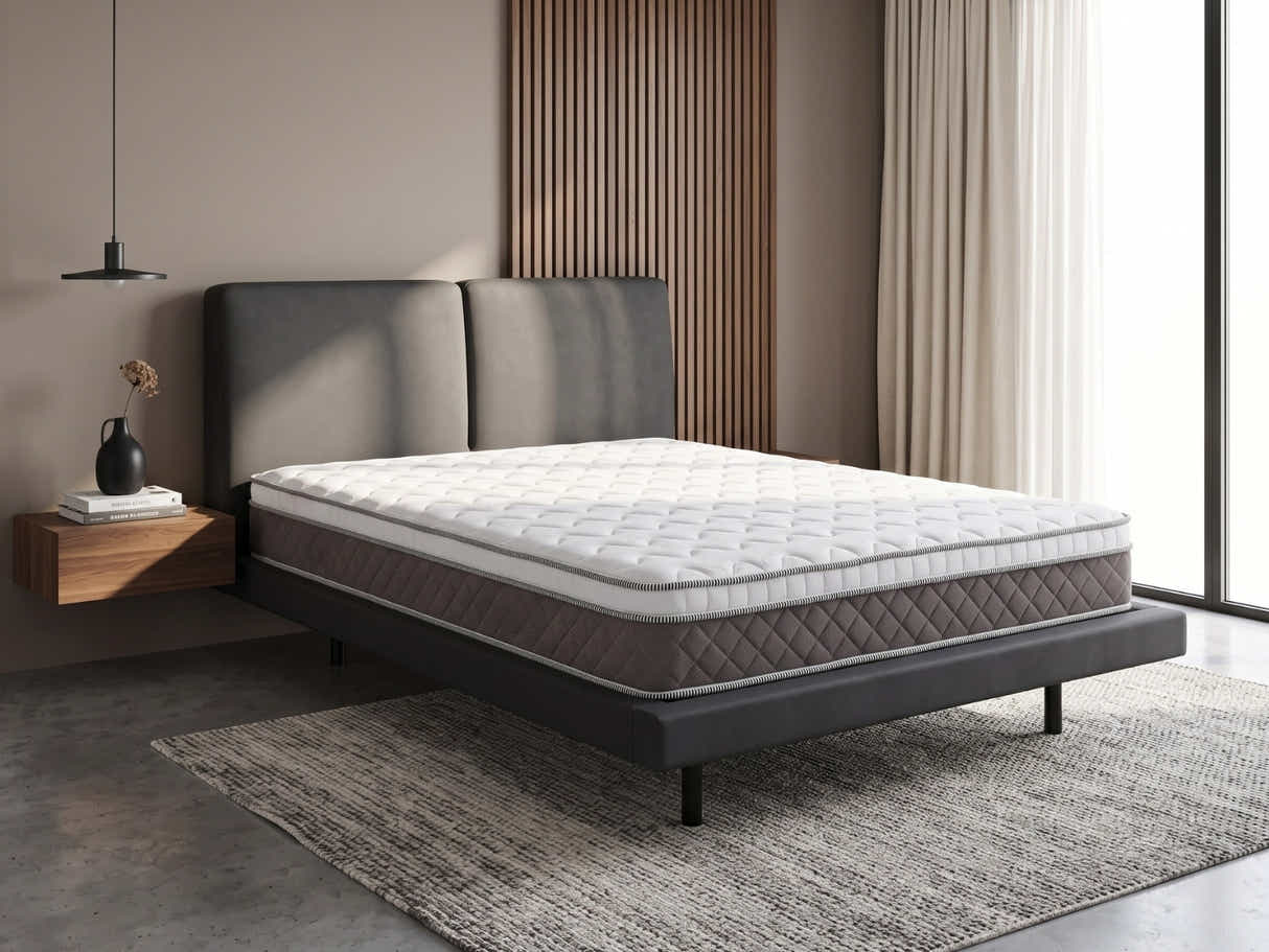 Priscilla PU Bed Frame Black & MEM23 Mattress - Queen