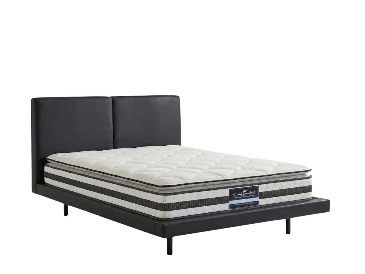 Priscilla PU Bed Frame Black & Bon21 Mattress - Queen