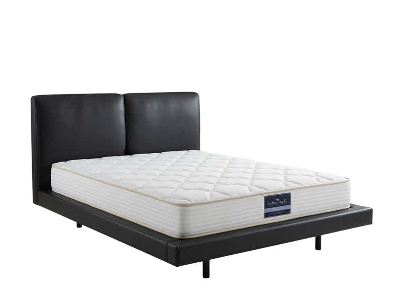 Priscilla PU Bed Frame Black & PIL20 Mattress with Pillows - Queen