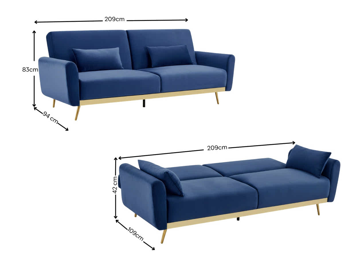 Limpley Velvet Sofa Bed - Blue