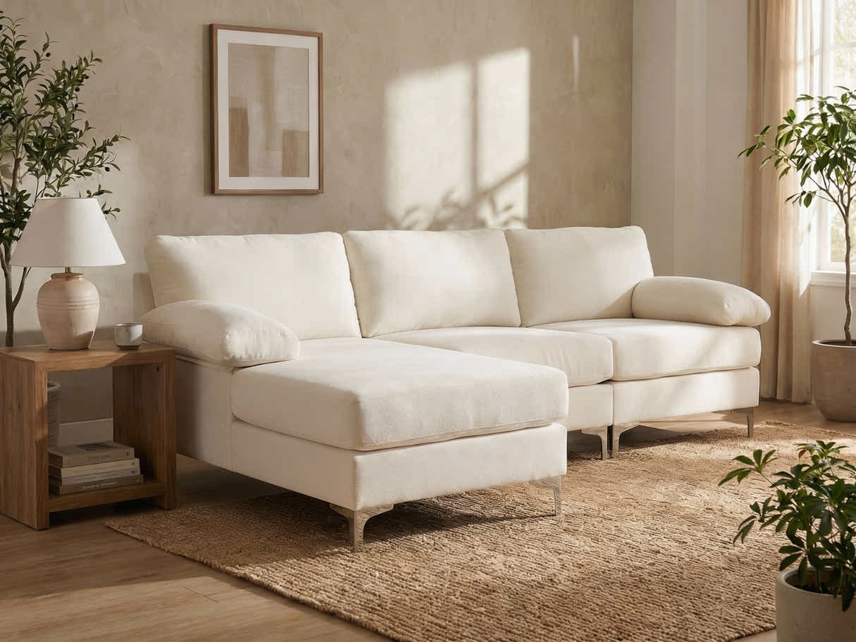 Wenda Velvet Sofa with Chaise - Beige