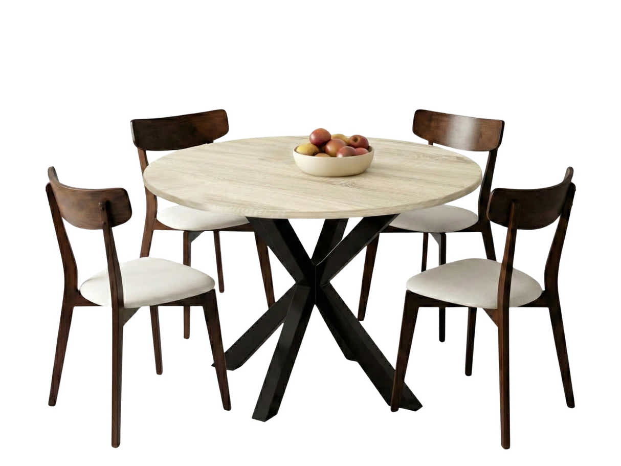 Elsie Round Dining Table - 110 cm & Iora Dining Chair Walnut - Set of 4