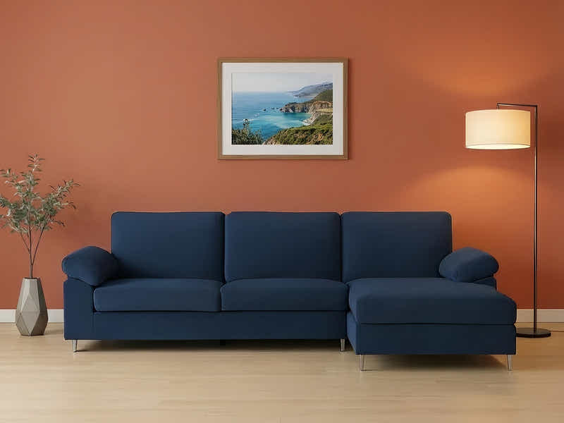 Kaveah Velvet Sofa With Right Chaise - Blue