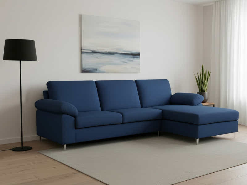 Kaveah Velvet Sofa With Right Chaise - Blue