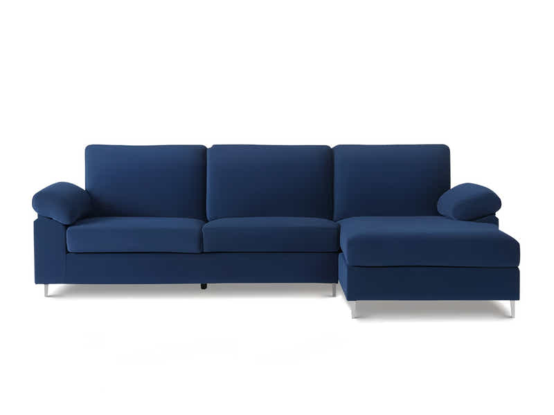 Kaveah Velvet Sofa With Right Chaise - Blue