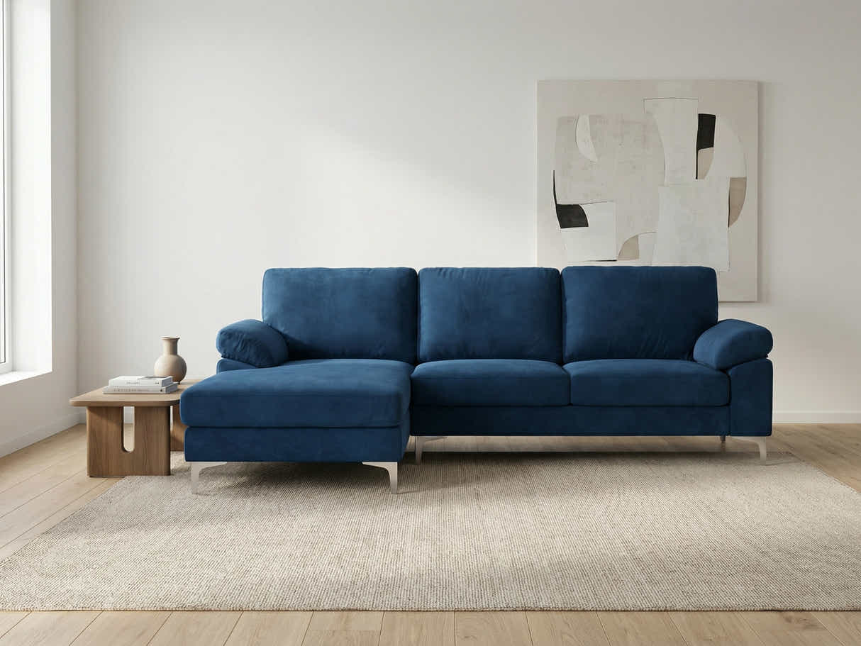 Kaveah Velvet Sofa With Left Chaise - Blue