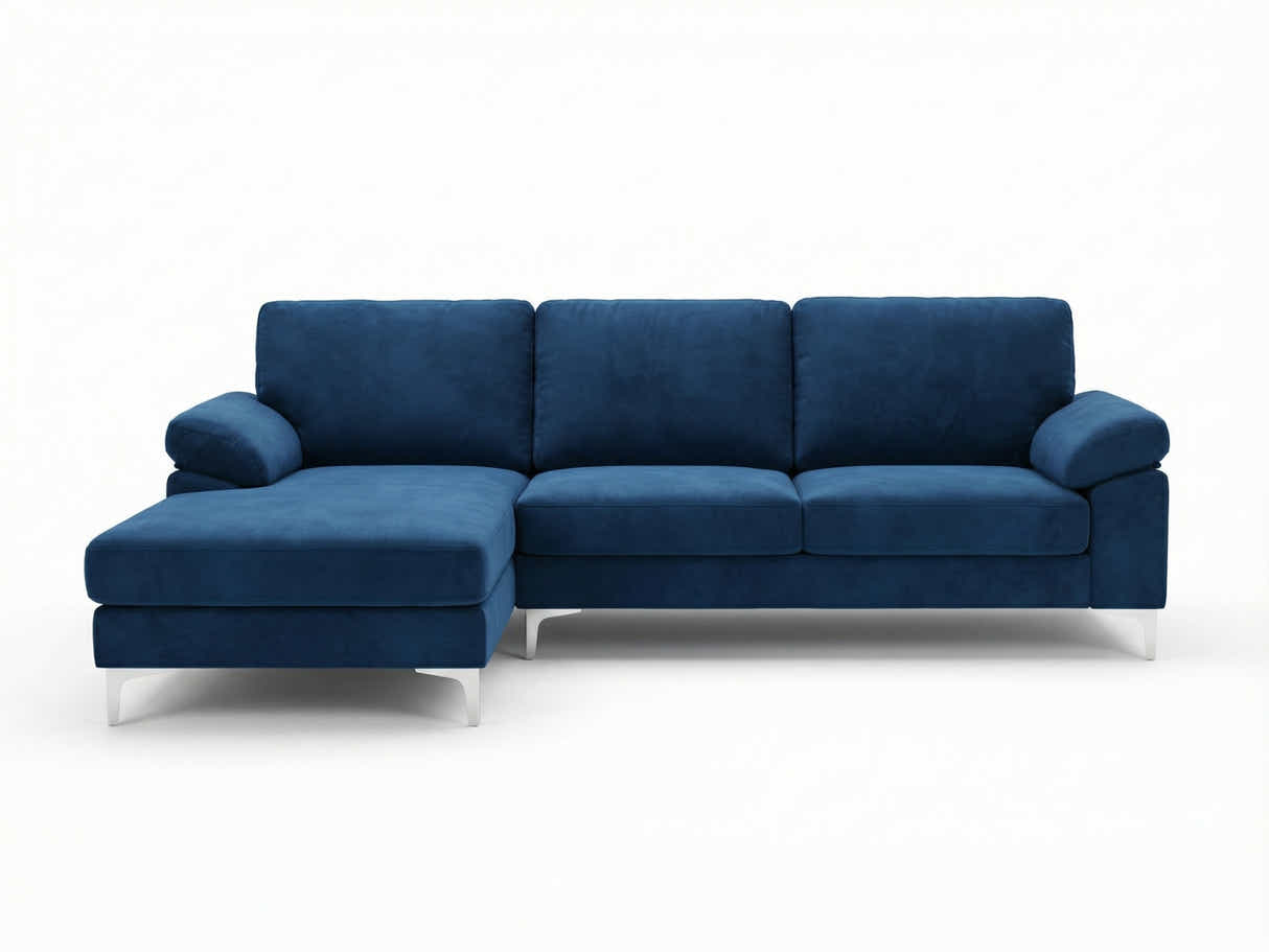 Kaveah Velvet Sofa With Left Chaise - Blue