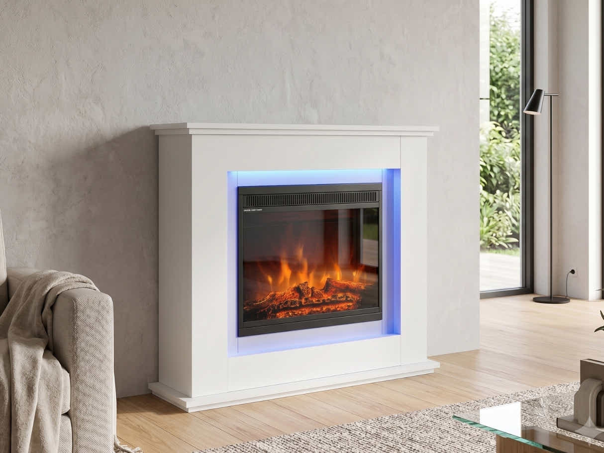 Mantel Electric Fireplace with LED Light - White