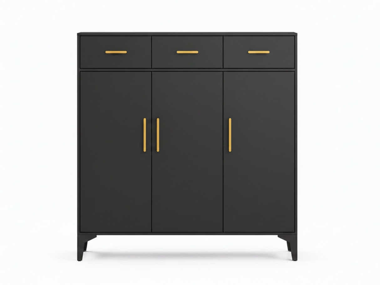 Lonna Steel 3-Door Shoe Cabinet With Drawers - Black