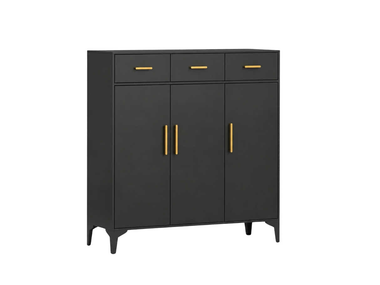 Lonna Steel 3-Door Shoe Cabinet With Drawers - Black