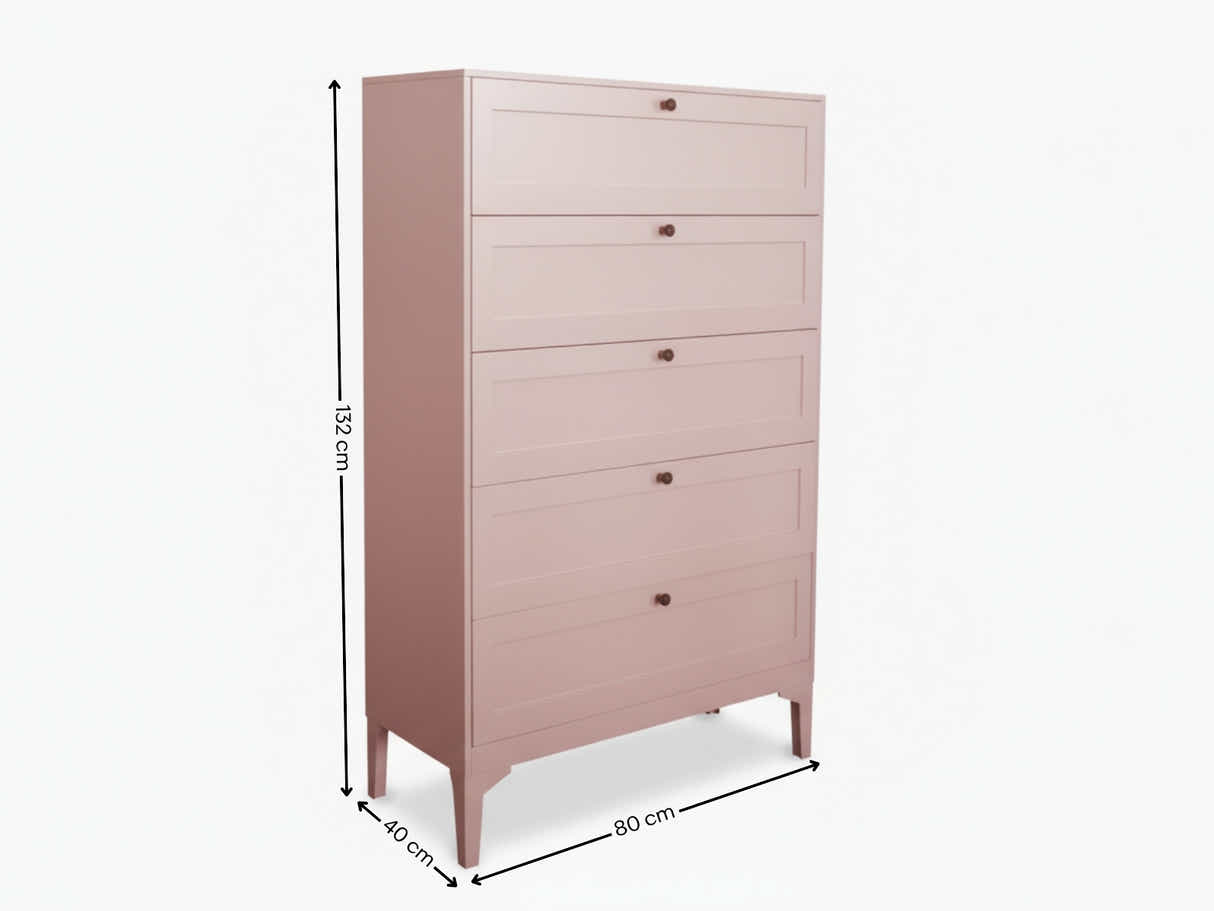 Lonna Steel 5-Drawer Tallboy - Pink