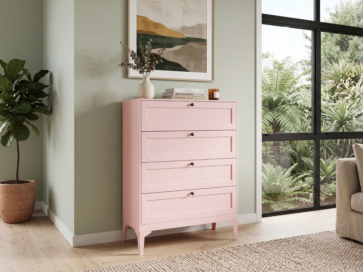 Lonna Steel 4-Drawer Tallboy - Pink
