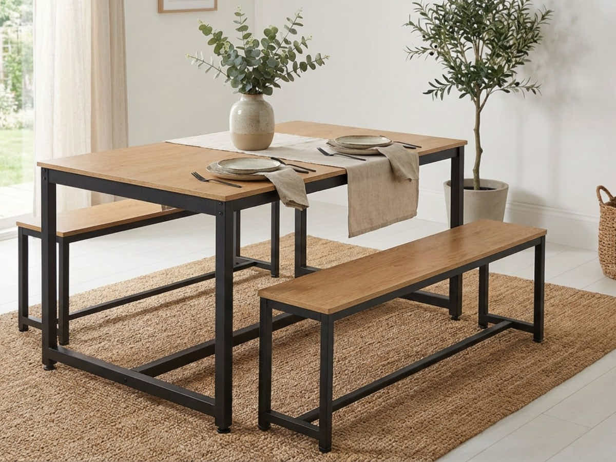 Wooden Dining Bench with Metal Legs - 140 cm