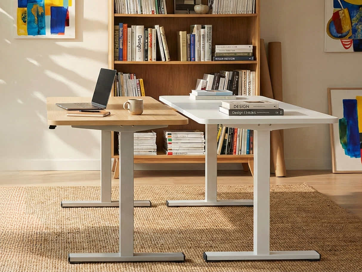 Height Adjustable Desk Set LK Oak & Height Adjustable Desk Set LK All White