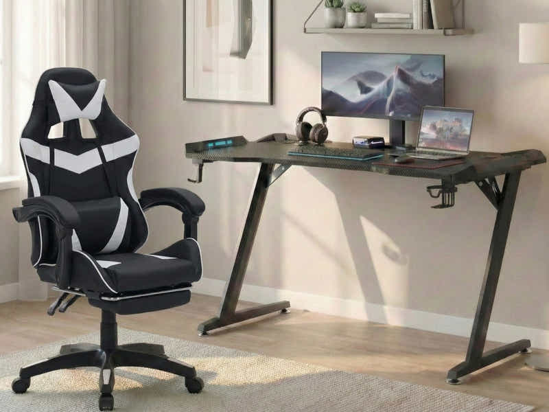 Gaming Table Z9 140cm & Faron Gaming Chair PVC White